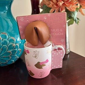 NWT Petal & Pearl “Luck” mug and fortune cookie pouch set